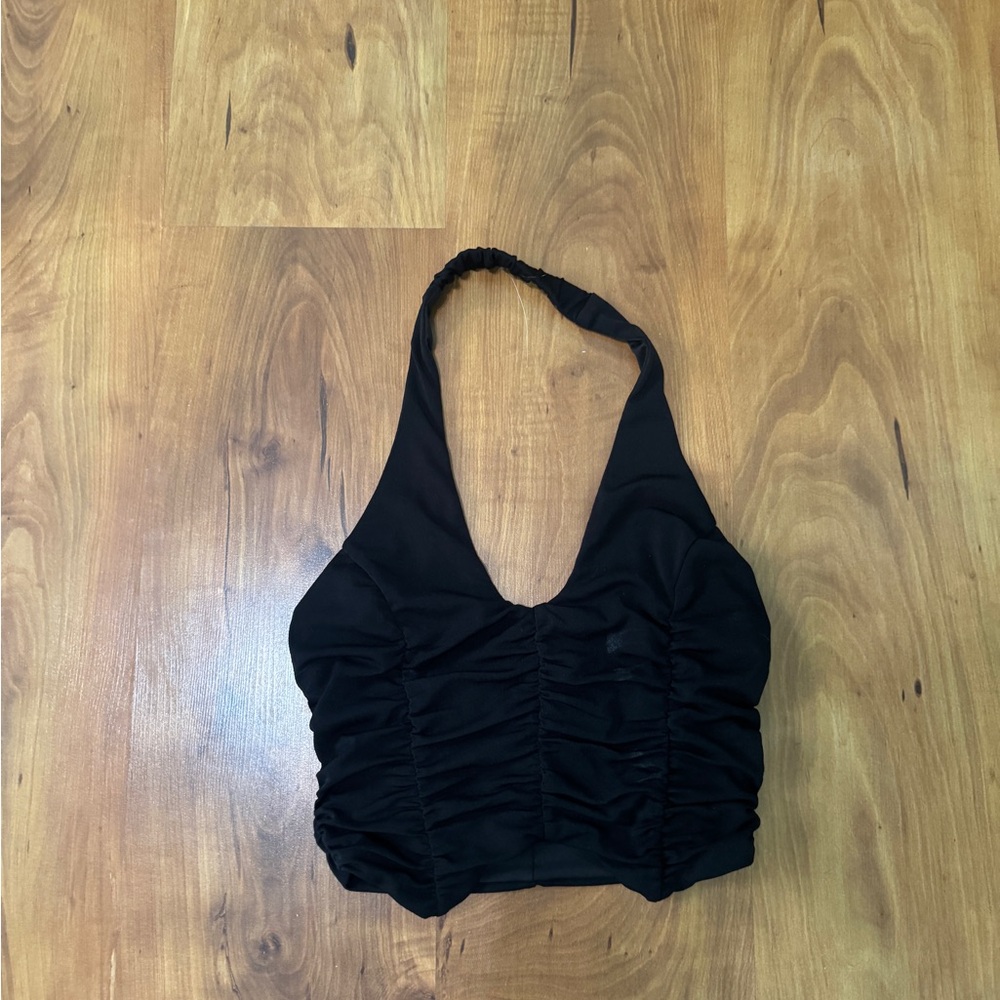 Tiger Mist Black Ruched Halter Top